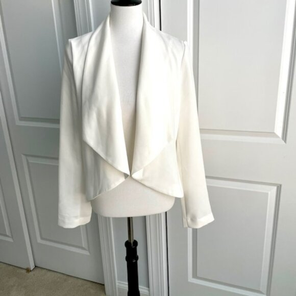 White Waterfall Open Front Blazer Dress Jacket Large - Picture 1 of 5